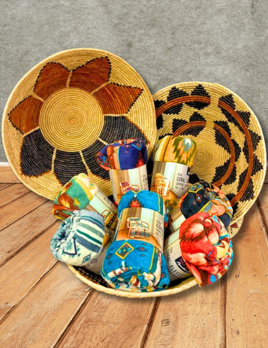 9pc Coral Fleece Throw Blanket & Basket pack.