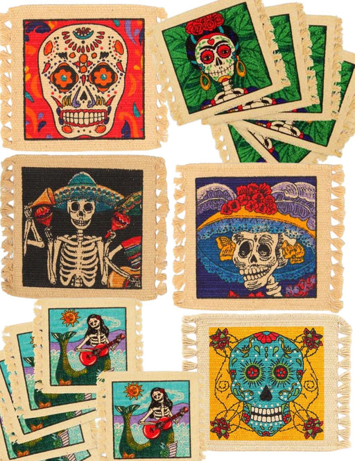 72 Pack Day of Dead Cotton Stencil Coasters, Only $0.75 ea!