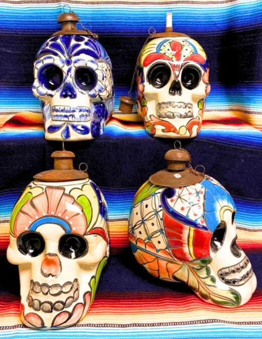 <FONT COLOR="RED">JUST IN!!</FONT> 4 PACK Talavera-Style Sugar Skull Oil Lamps