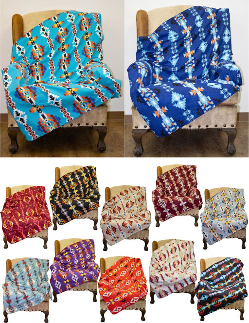 NEW! 12 Pack Southwest Style Polar Fleece Throw Blanket Bonanza, Wholesale $6.25ea!!