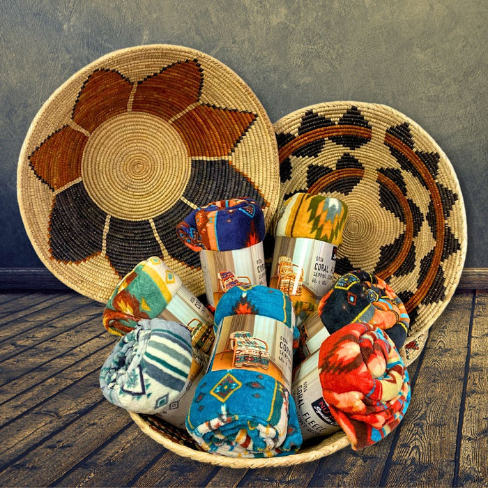 9pc Coral Fleece Throw Blanket & Basket pack.