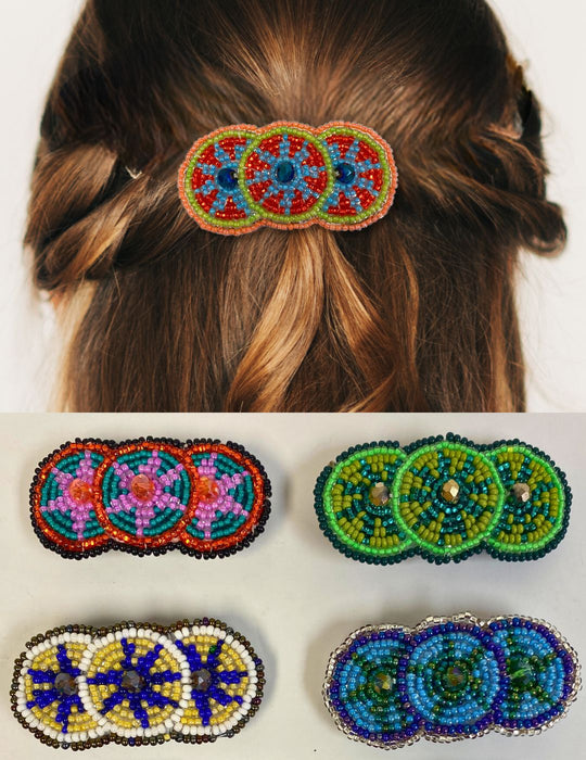 Beaded Three Circle Hair Barrettes