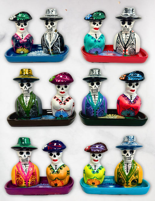 <FONT COLOR="RED">JUST IN!!</FONT> 6 Pack Ceramic Day of Dead Salt/Pepper Shaker w/Tray. Only $14.50 ea.!!