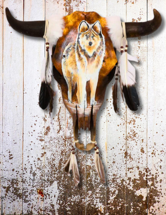 Wolf Design Hand-painted Cow Skull! Only $75 ea!
