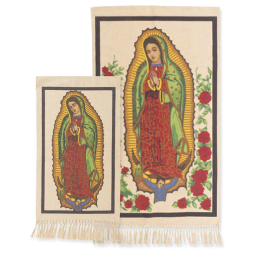 12 pack Virgen de Guadalupe wall hangings in two sizes.