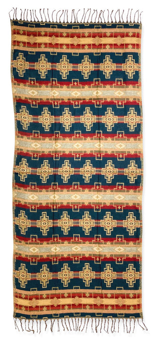 Southwest style wrap in design 1B. Navy, camel, maroon, beige, grey