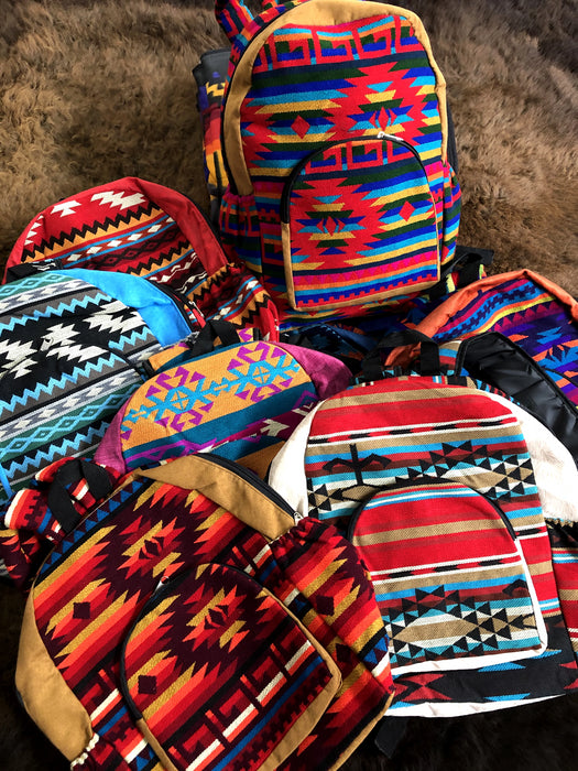 Colorful patterned backpacks from Ecuador, shipped assorted.