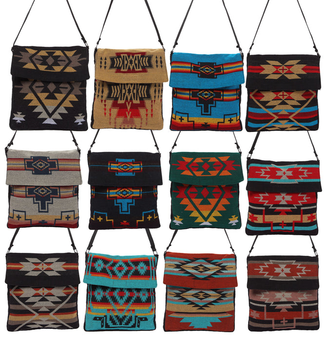 12 pack assorted Southwest Style Shoulder Bags.