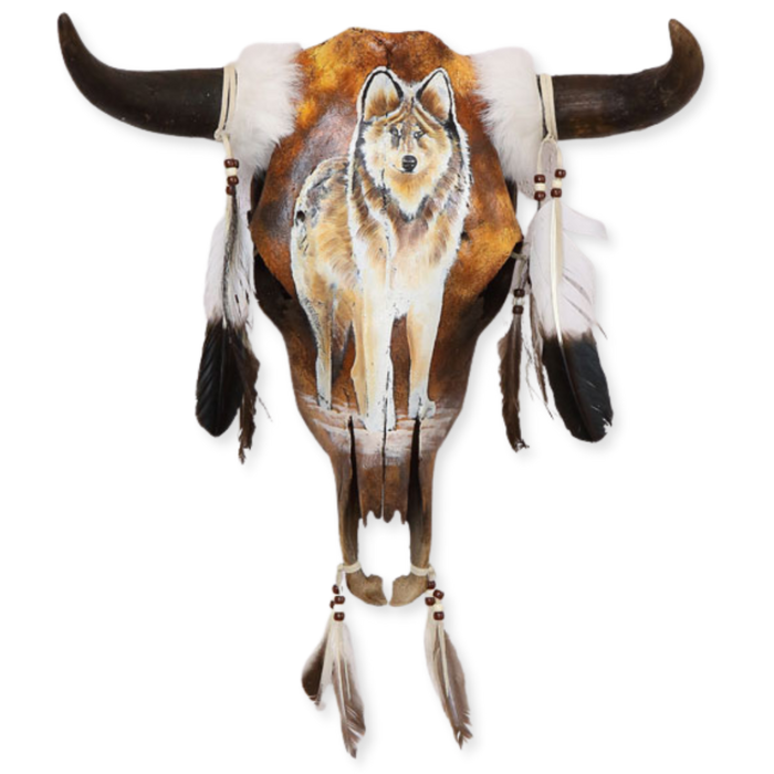 Wolf Design Hand-painted Cow Skull! Only $75 ea!