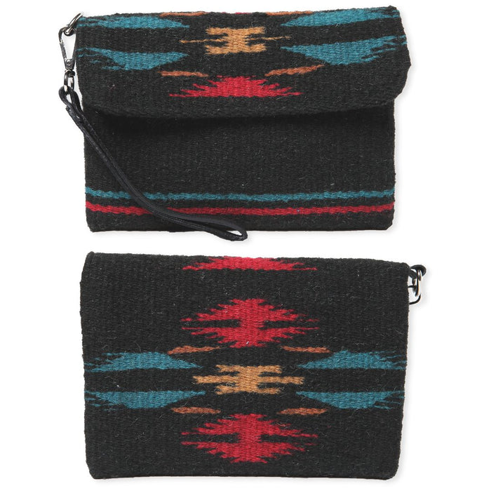 Wool Wristlet Purse with removeable strap in black color.