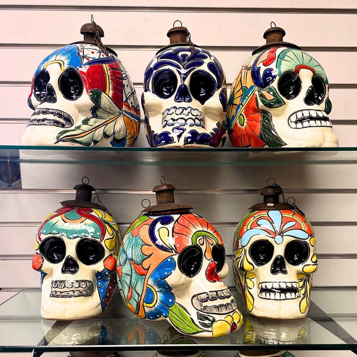 <FONT COLOR="RED">JUST IN!!</FONT> 4 PACK Talavera-Style Sugar Skull Oil Lamps