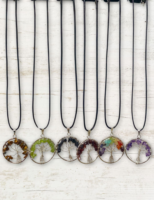 Silver Plated Tree of Life Stone Pendants.