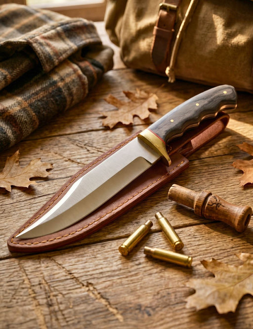 Black Hunter Knife with Leather Sheath