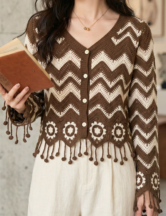 Brown Buttoned Fringe Top 3B