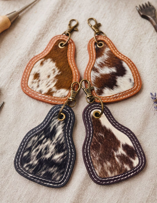 Cowhide Ear Tag Keychain