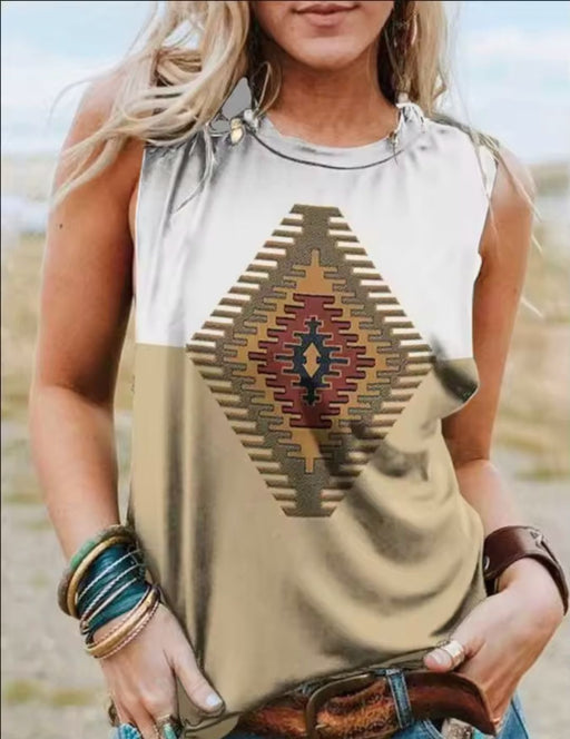 PRINTED SLEEVELESS TOP 3, X-Large