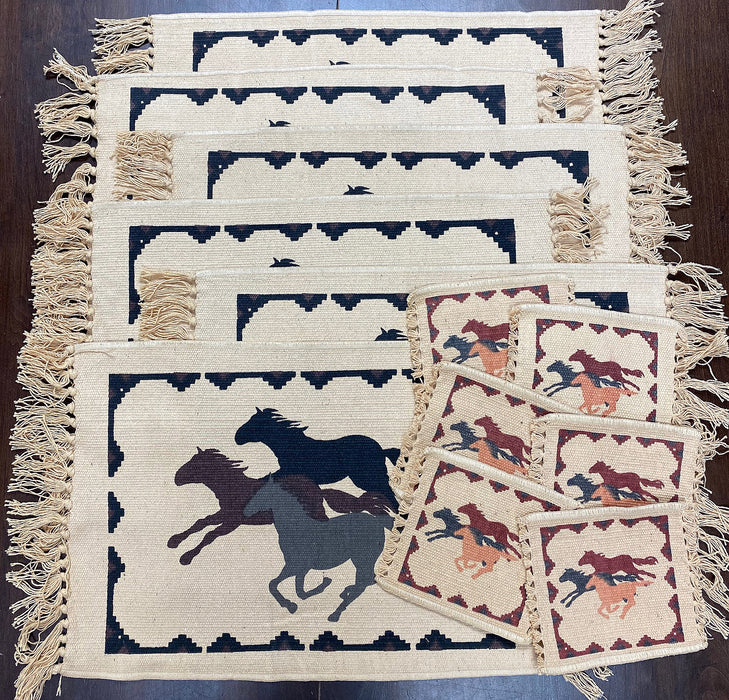 6 PACK RUNNING HORSES Place Mat and Coaster sets !  Only $18.30 Each!