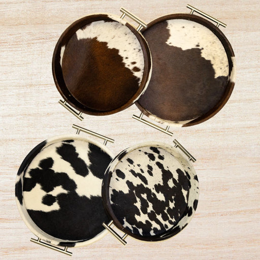 Round Large Cowhide Tray Set