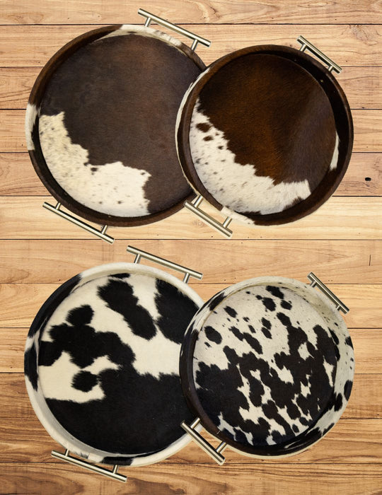 Round Large Cowhide Tray Set