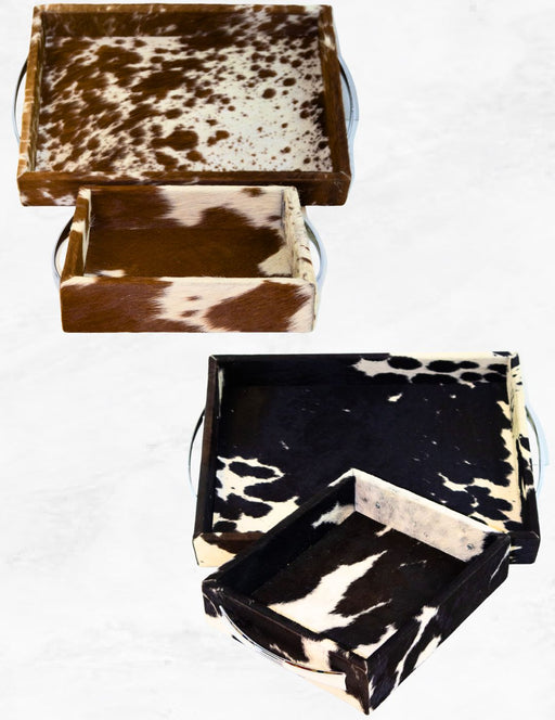 Square Large Cowhide Tray Set