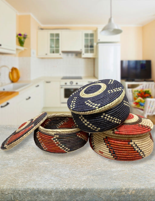 3 - Handwoven Lidded Accent Baskets, Only $12.00 ea!
