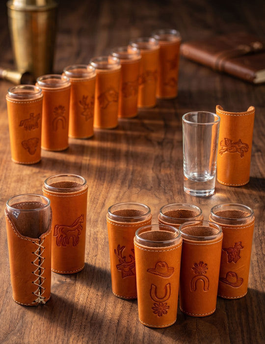 Mexico Tooled Leather Shot Glass