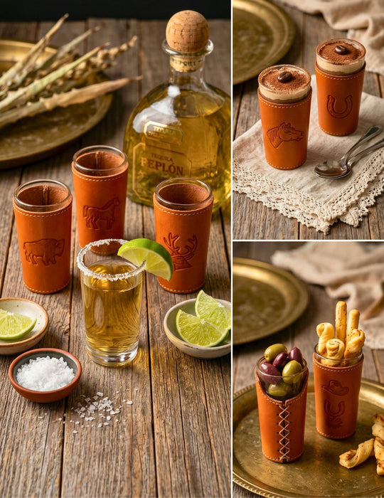 Mexico Tooled Leather Shot Glass