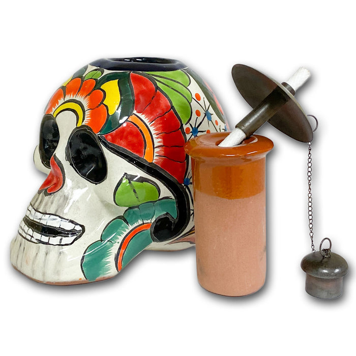 Talavera-Style Sugar Skull Oil Lamps