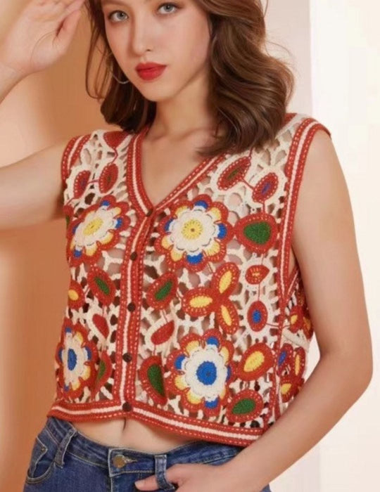 RUST FLORAL VEST 4