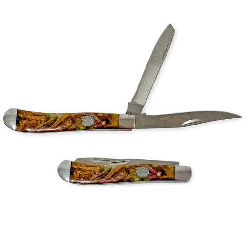 Faux Abalone Shell Trapper Knives