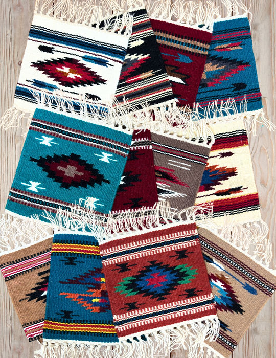 24 PACK Handwoven Wool Chimayo Style Mats-10" x 10", Only $3.25 ea.!