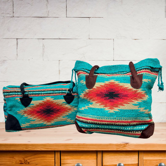2pc Handwoven Southwest Tote & Duffel Bag Set.