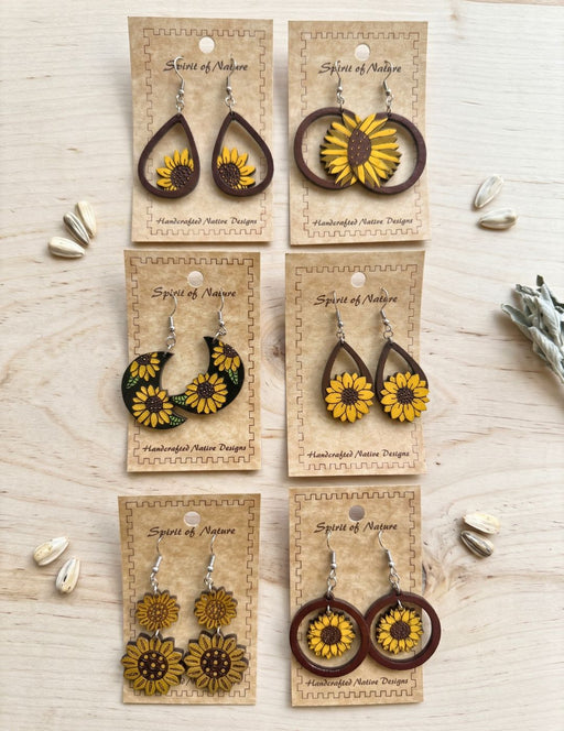 WOOD LG SUNFLOWER EARRING
