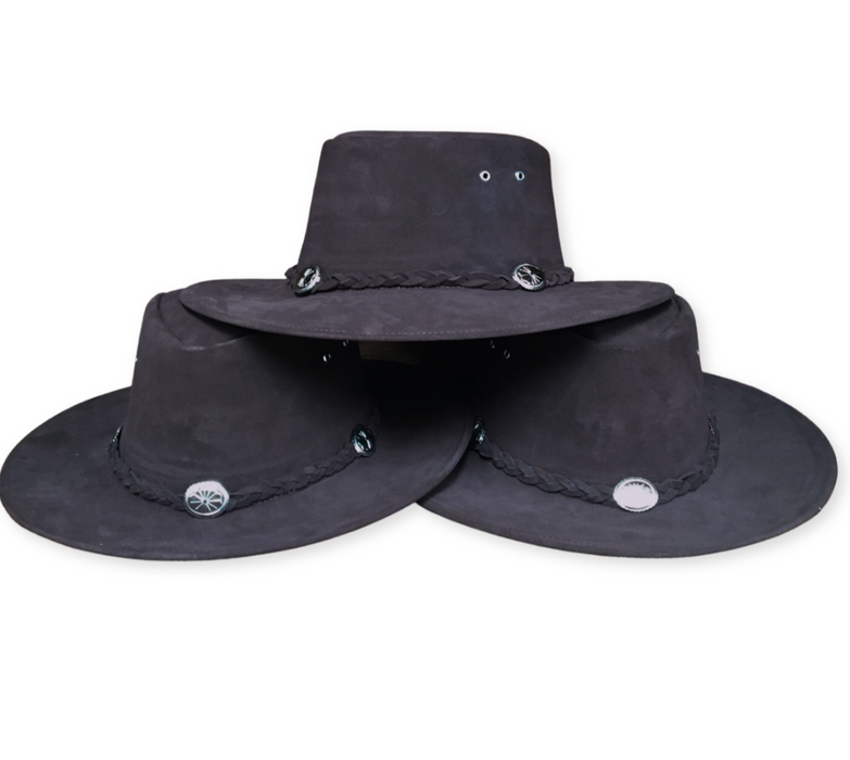 Genuine Suede Large Brown Hat with Conchos