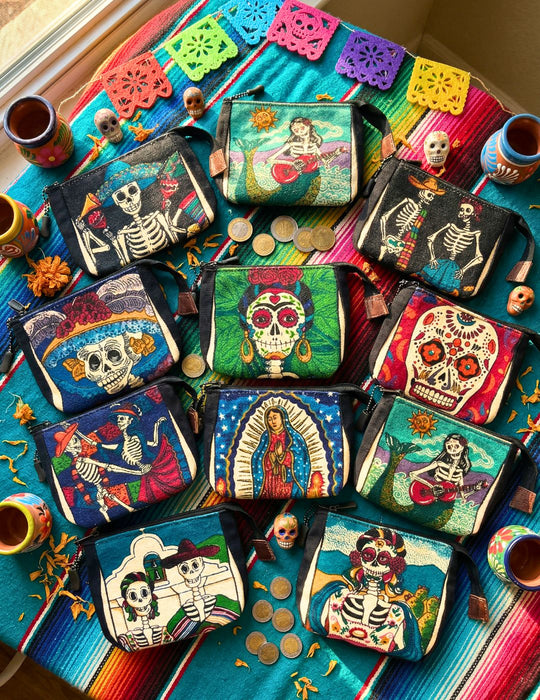 Day of the Dead Canvas Coin Bags - 10 Pack