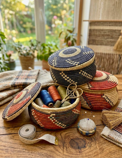 3 - Handwoven Lidded Accent Baskets,
