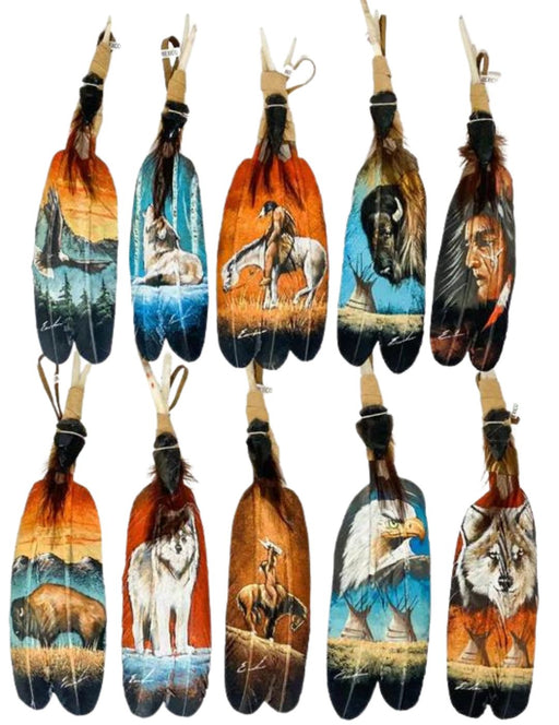 3- Handpainted Feather Artifacts! Only $13.50 ea.!