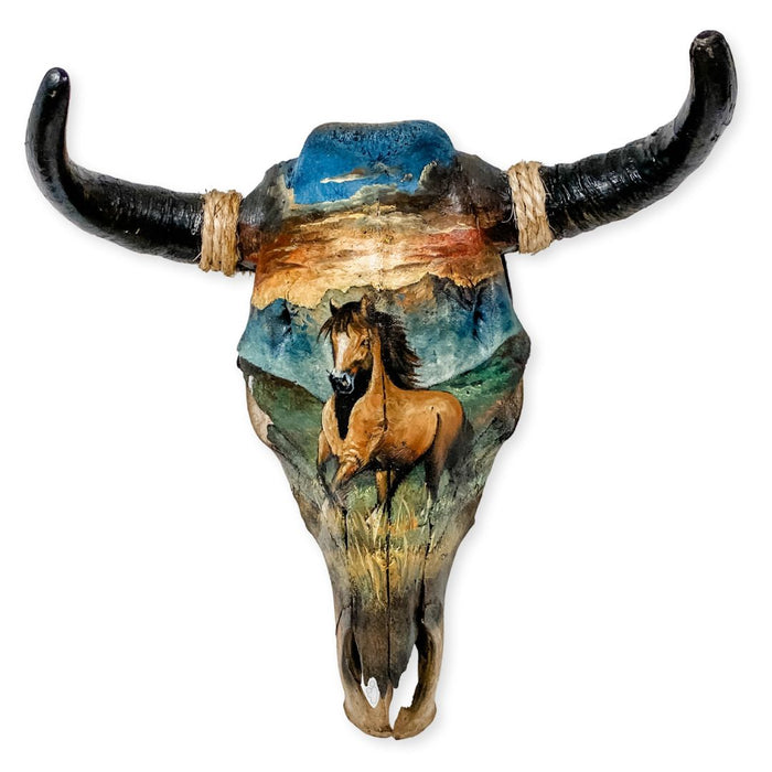 Southwest-Style Cow Skull, Running Horse