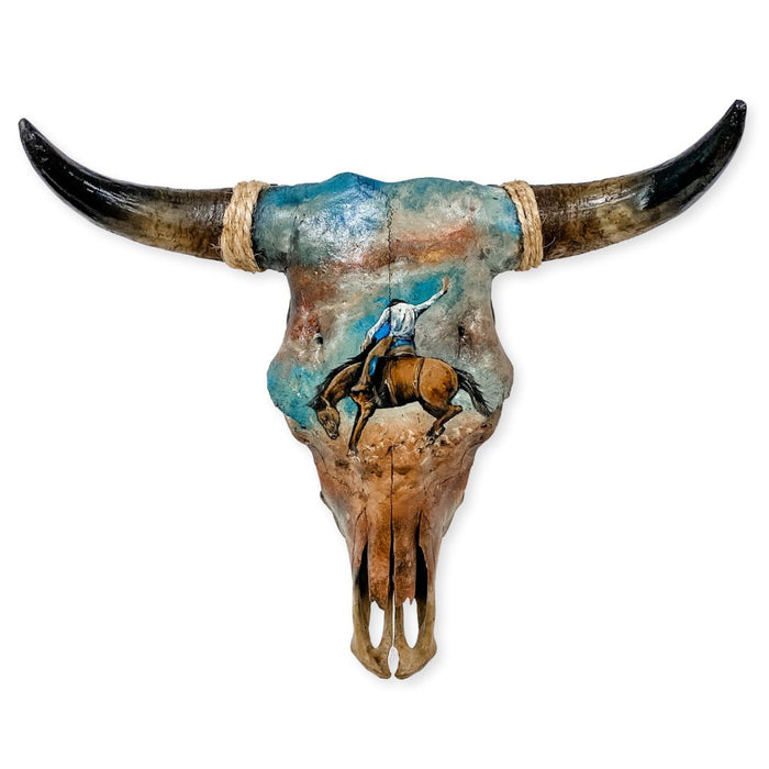 Southwest-Style Cow Skull, Bucking Horse