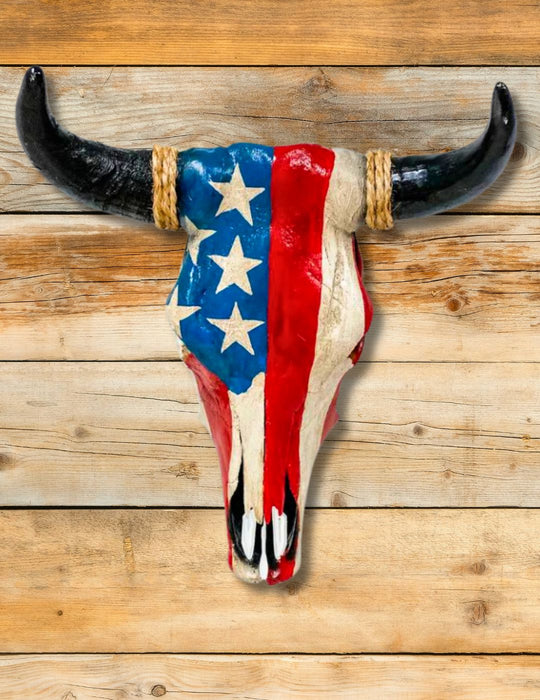 Southwest-Style Cow Skull, American Flag