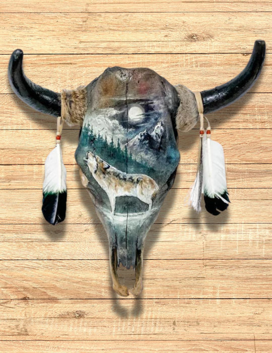 Southwest-Style Cow Skull, Howling Wolf