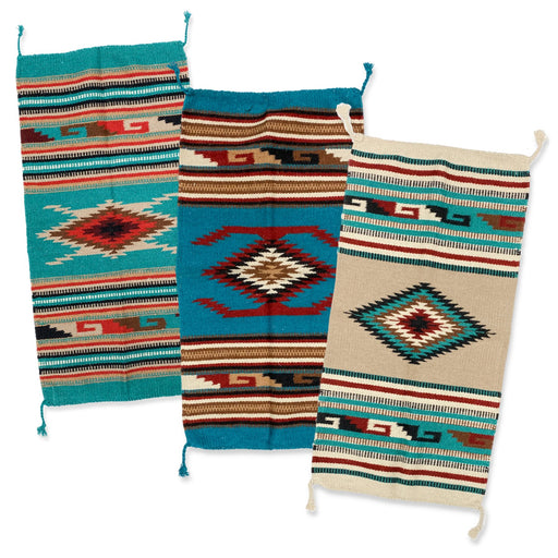 3 PACK assorted wool handwoven rugs in size 20" x 40". Shipped in assorted southwest style designs.