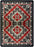 4' x 6' intricate wool rug in southwest style design. Colors used are black, grey, red, and white.