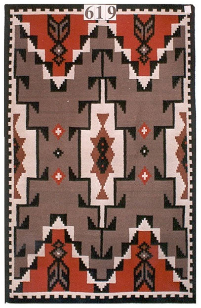 Handwoven wool Trading Post Rug in intricate design #619, size 6' x 9'
