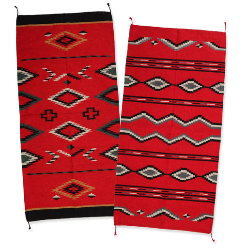 2 PACK southwest style handwoven wool red rugs in assorted designs.