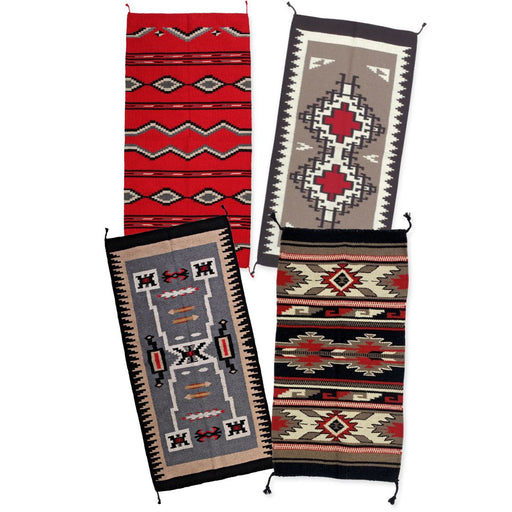 4 pack assorted wool southwest style floor rugs size 20" x 40".