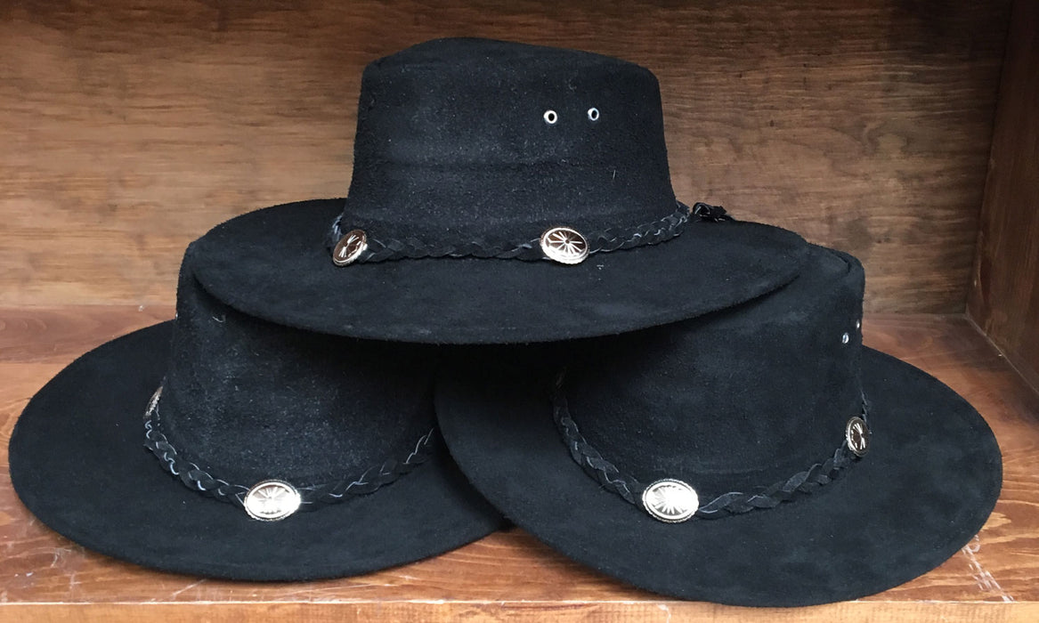 Genuine Suede Medium Black Hat with Conchos