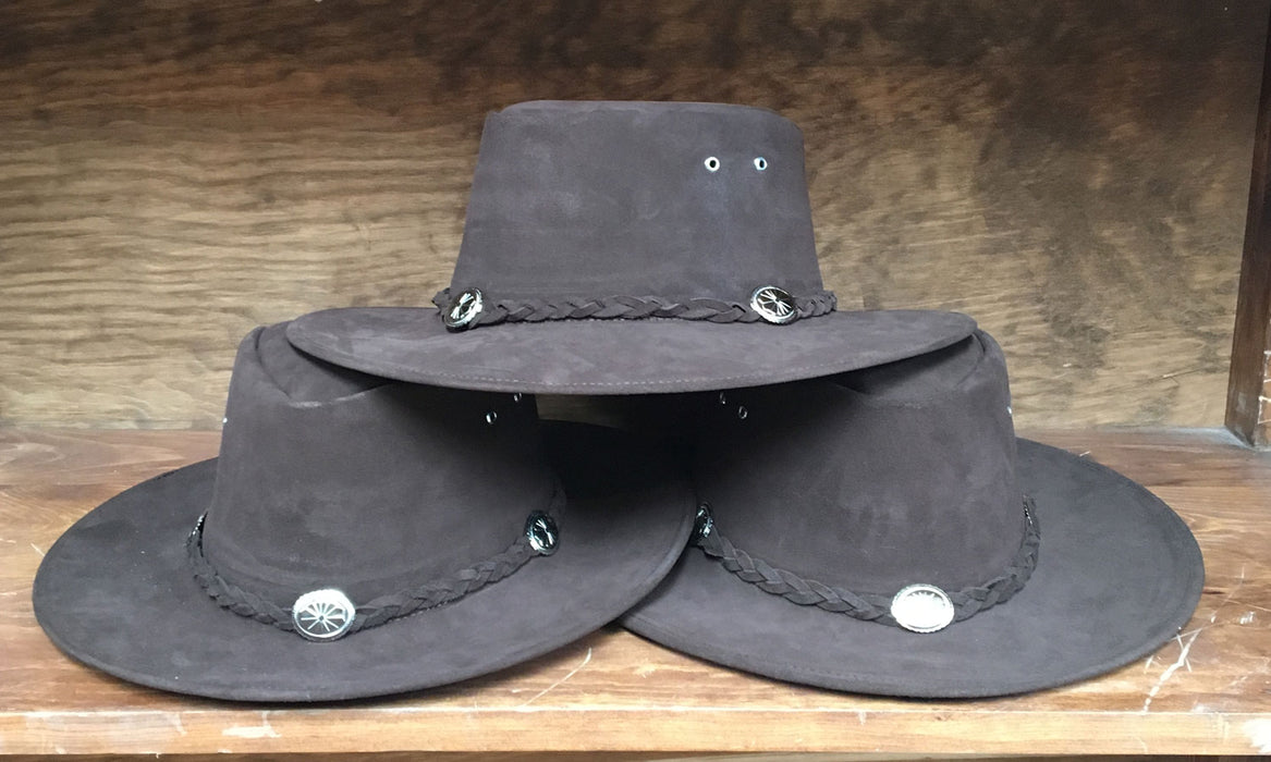 Genuine Suede Medium Brown Hat with Conchos