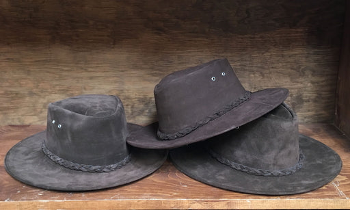 Genuine Suede Large Brown Hat with Strap