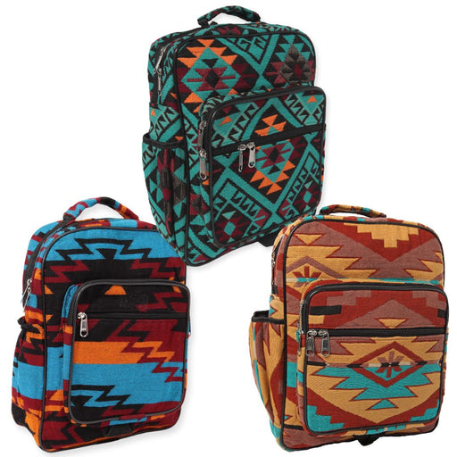 Assorted 6 pack of southwest style backpacks.